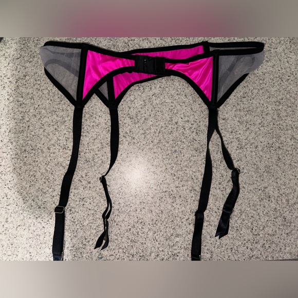 NWT Victoria’s Secret vintage Pink Black Mesh colorblock Garter Belt M/L - Picture 2 of 4